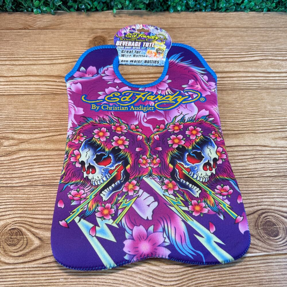 New Ed Hardy Designs By Christian Audigier Neoprene 2 Bottle Wine Beverage Tote